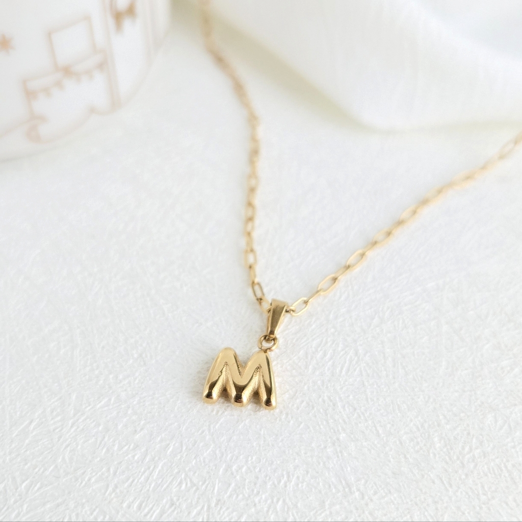 New Gold Mini Bubble Letter M Pendant On Dainty Paperclip Chain Necklace